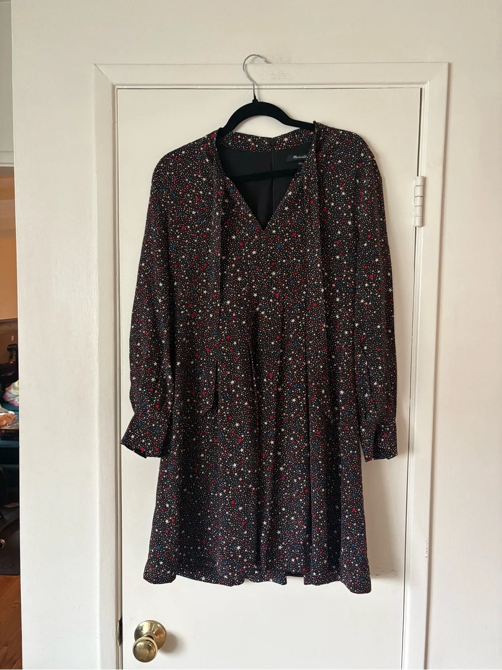 Madewell Balsam 100% Silk Tie-Neck Dress in Starry Night Size 6 - Picture 5 of 12
